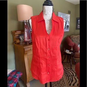 NWOT Nic + Zoe Orange-red linen blend sleeveless button down collared blouse